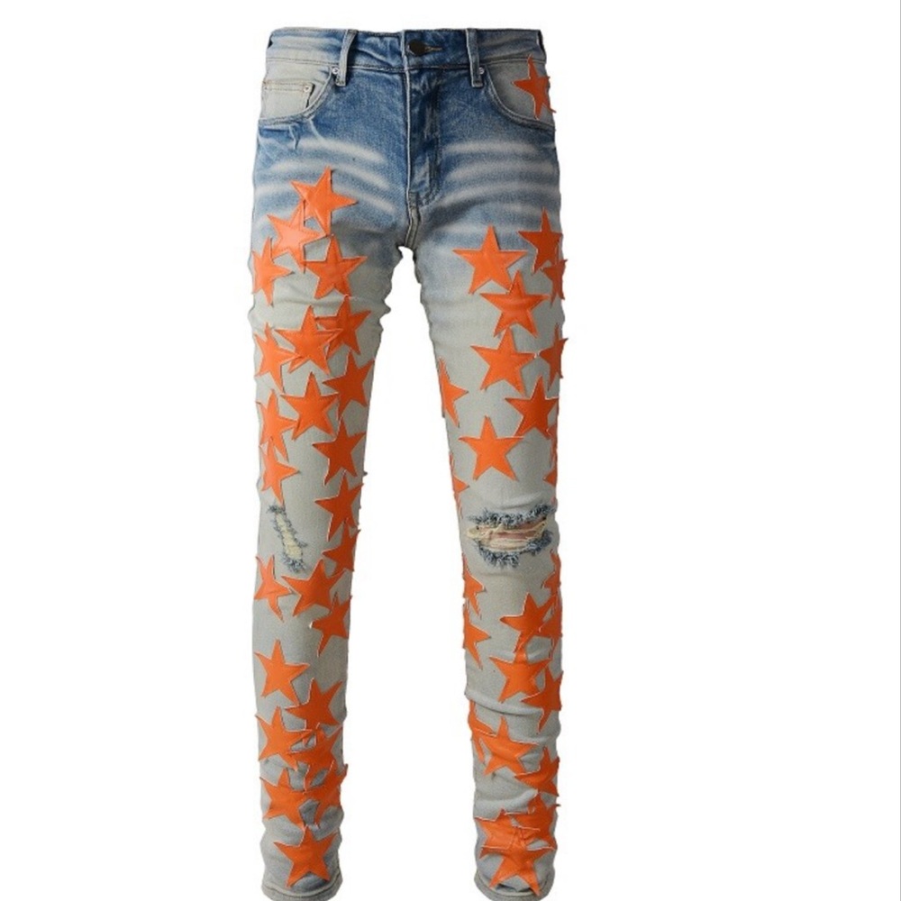Amiri chemist star indigo Orange Star Patch Jeans sz 36